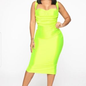 Fitted Midi Dress Neon Green